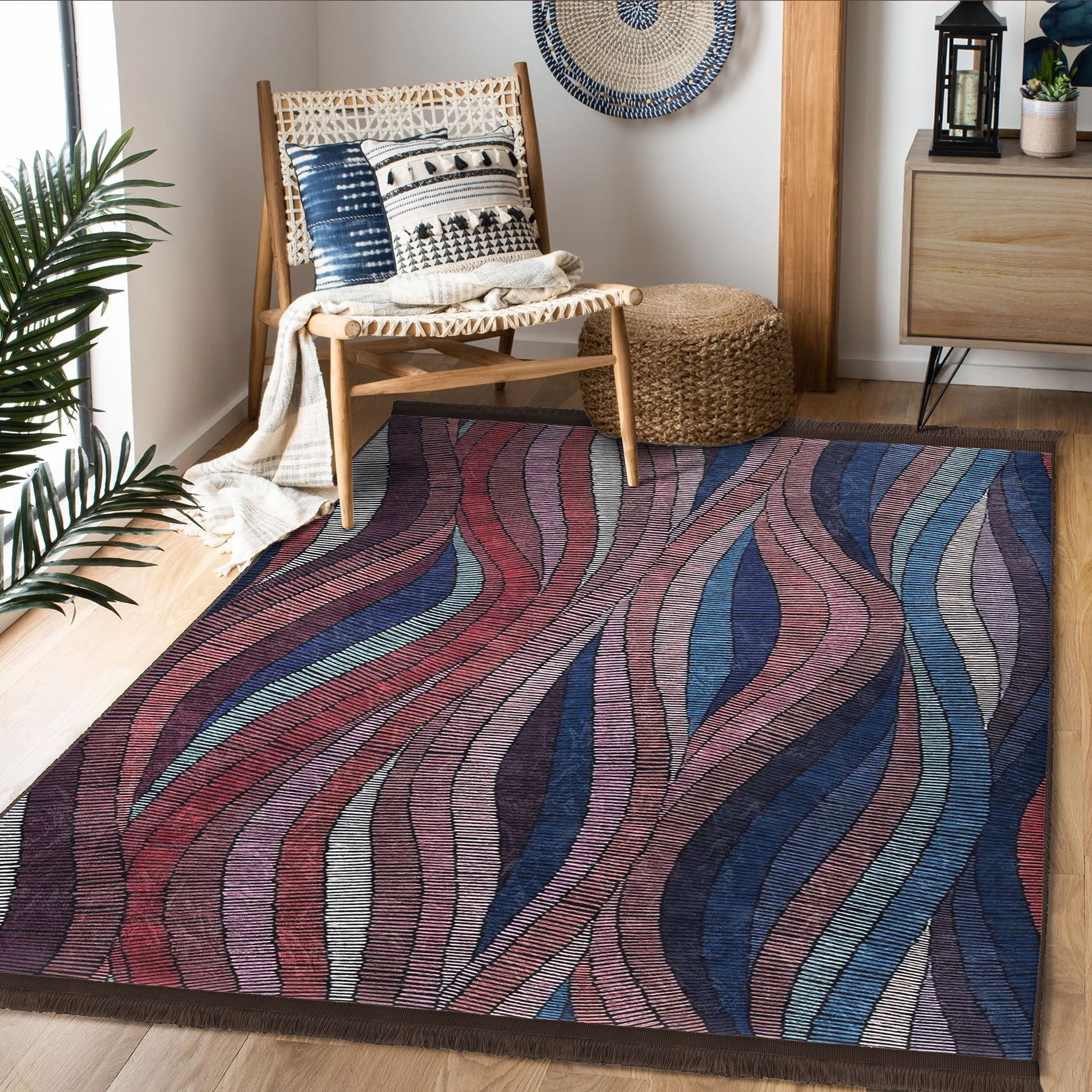 Contemporary Fluidity Rug with Wave Design