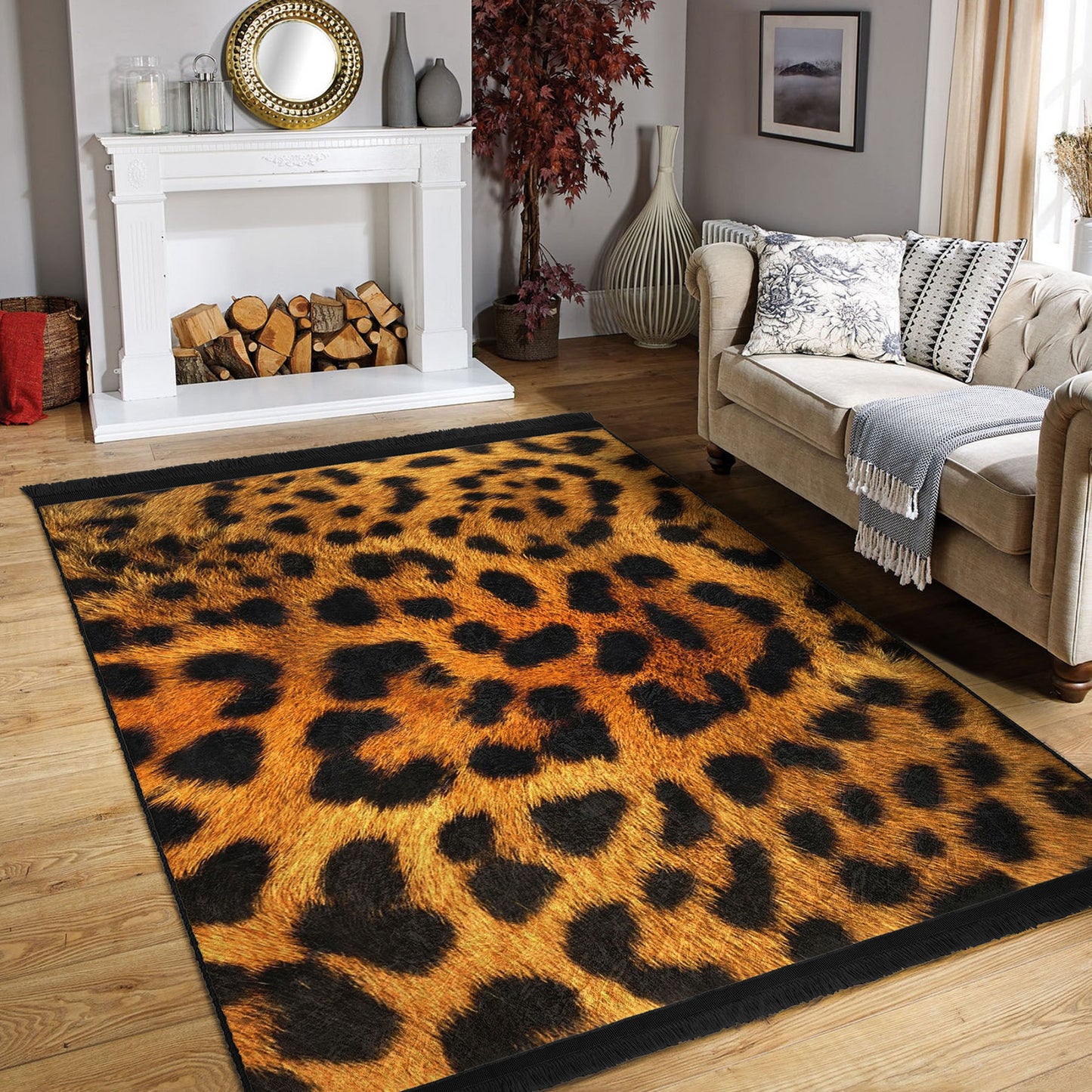 Decorative Area Rug with an Untamed Leopard Design