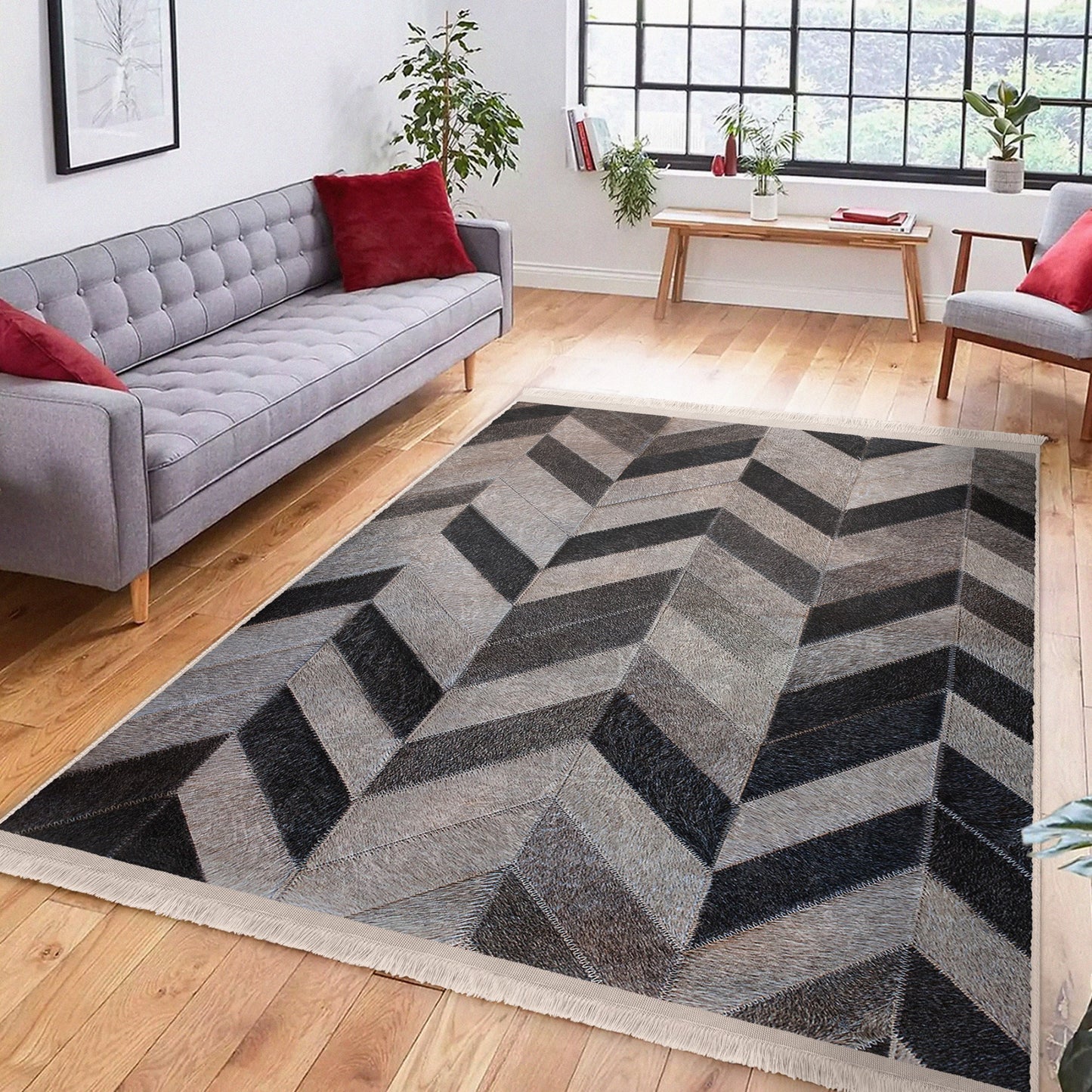 Grey Tones Pattern Area Rug - Front View