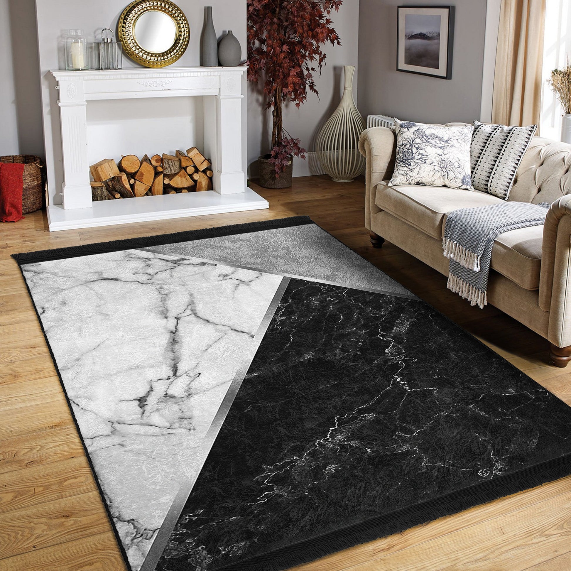 Decorative Area Rug with a Sleek Blend of Black and White