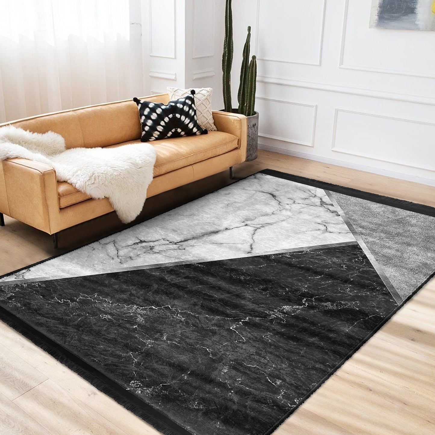 Black White Marble Patterned Area Rug for a Touch of Modern Sophistication