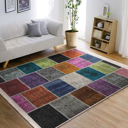 Colorful Checkered Boho Rug - Front View