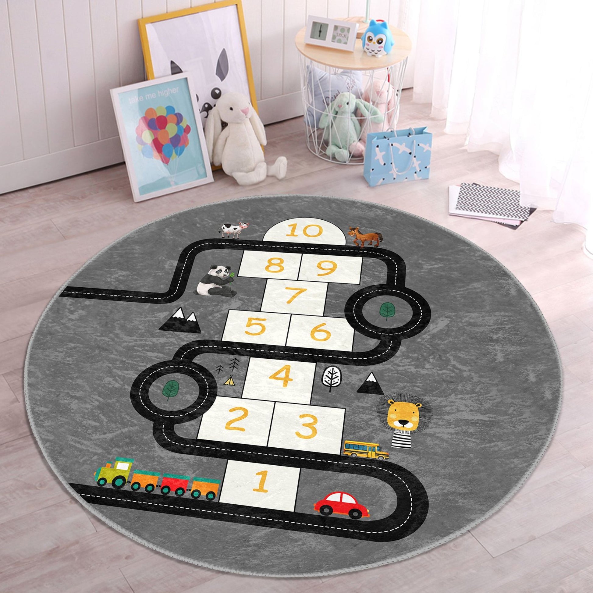 Stylish Printed Rug with Train Game Pattern