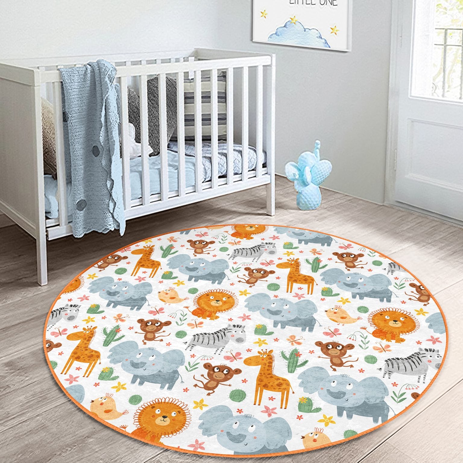 Whimsically Designed Rug with Cute Animals for Children's Room