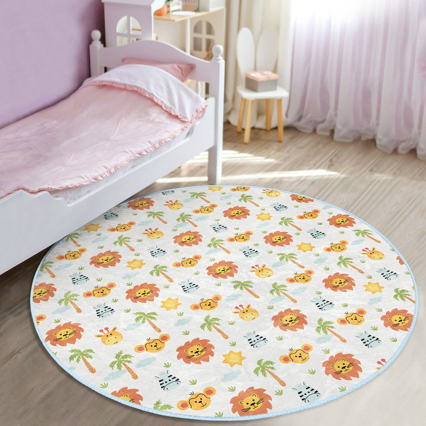 Playful Kids Room Rug featuring Lions and Monkeys