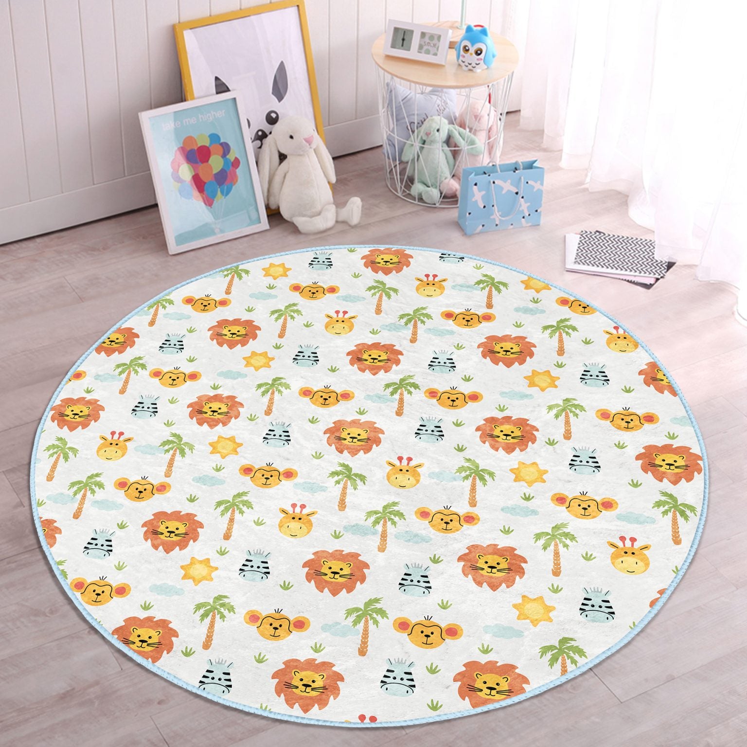 Whimsical Lion and Monkey Design Area Rug for Kids