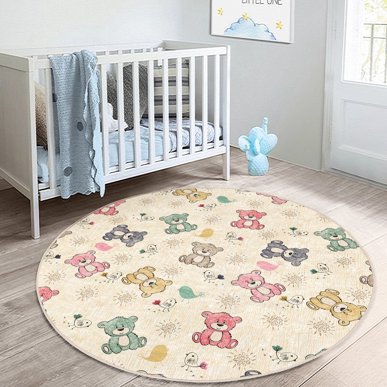 Playful Baby Room Rug with Vibrant Teddy Bears
