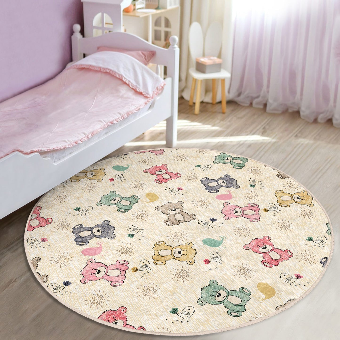 Kid-Friendly Baby Room Rug with Colorful Teddy Bears