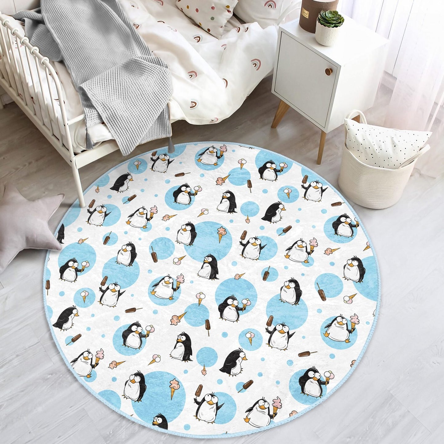 Homeezone's Baby Penguins Printed Kids Room Floor Covering