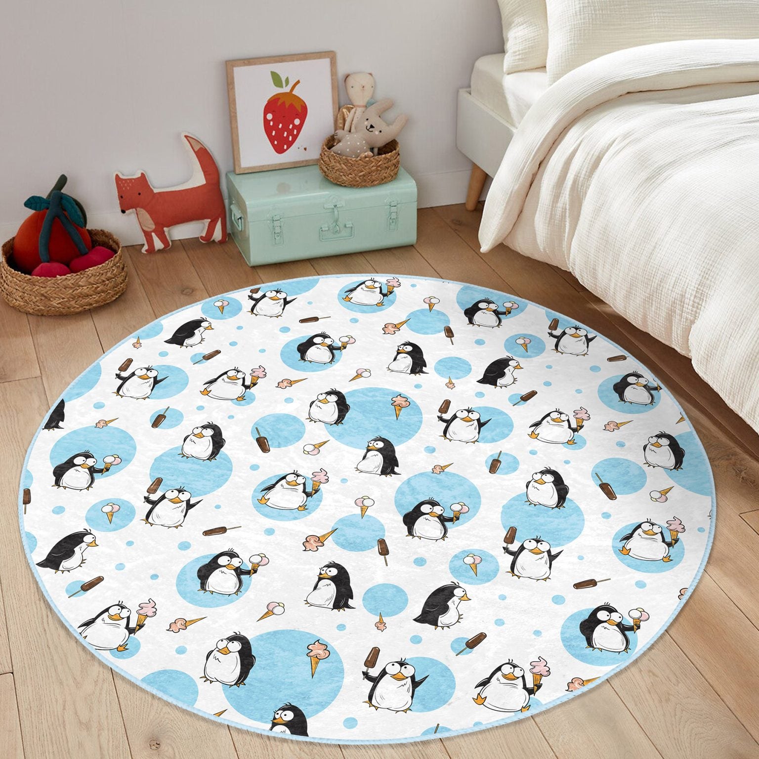 Lively Penguin Design Rug for Children's Room