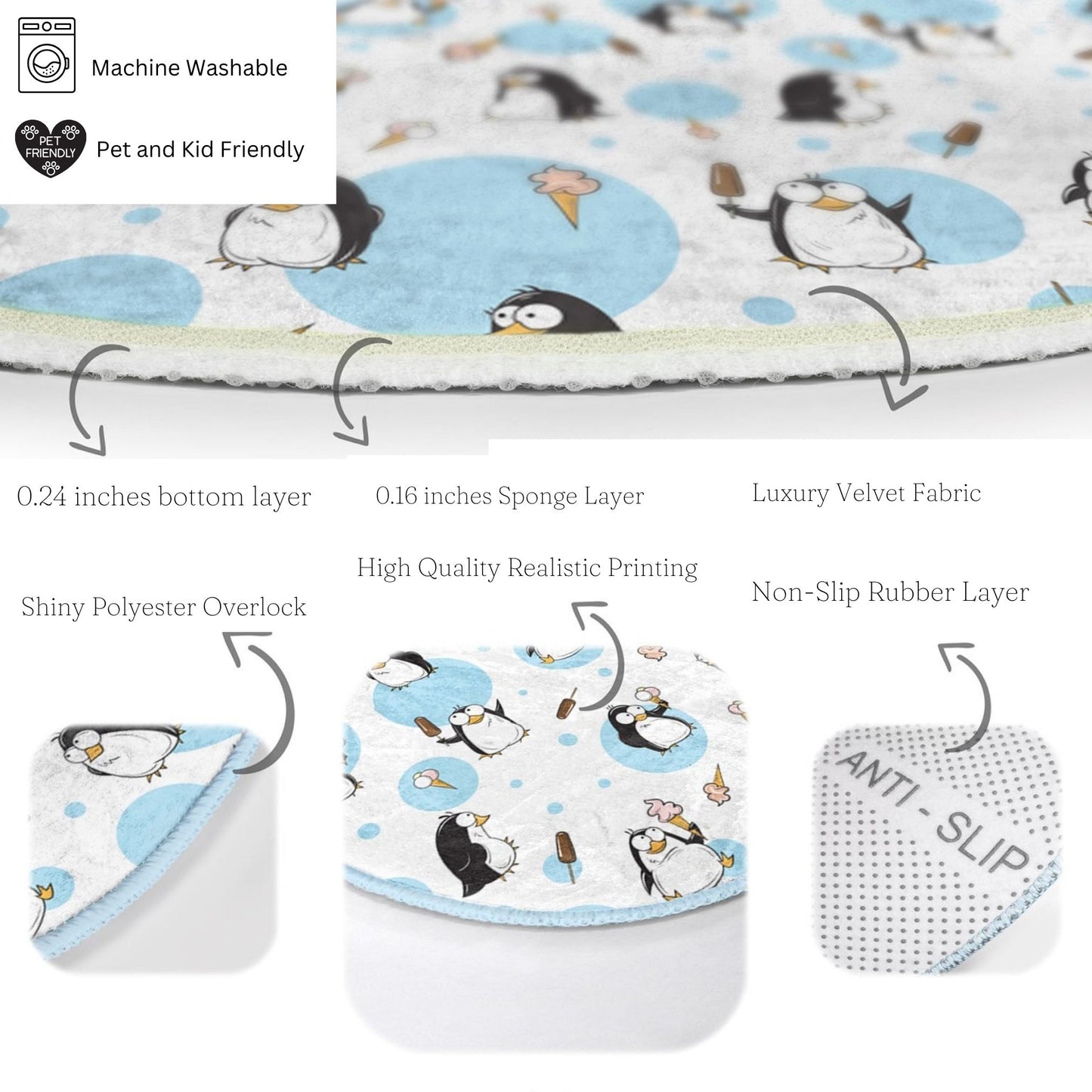 Fun and Colorful Kids Room Rug with Baby Penguins Print