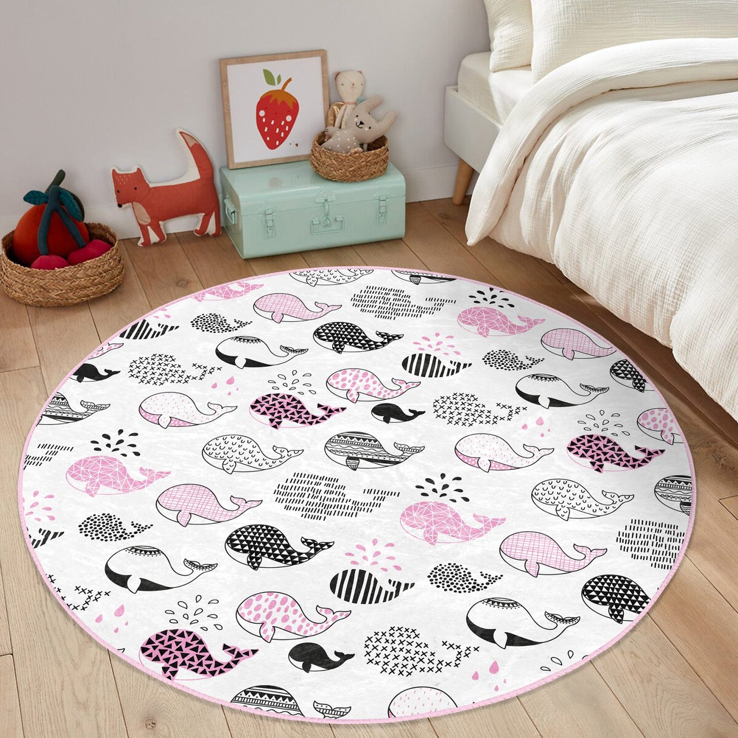 Playful Baby Room Rug with Charming Pink Whales
