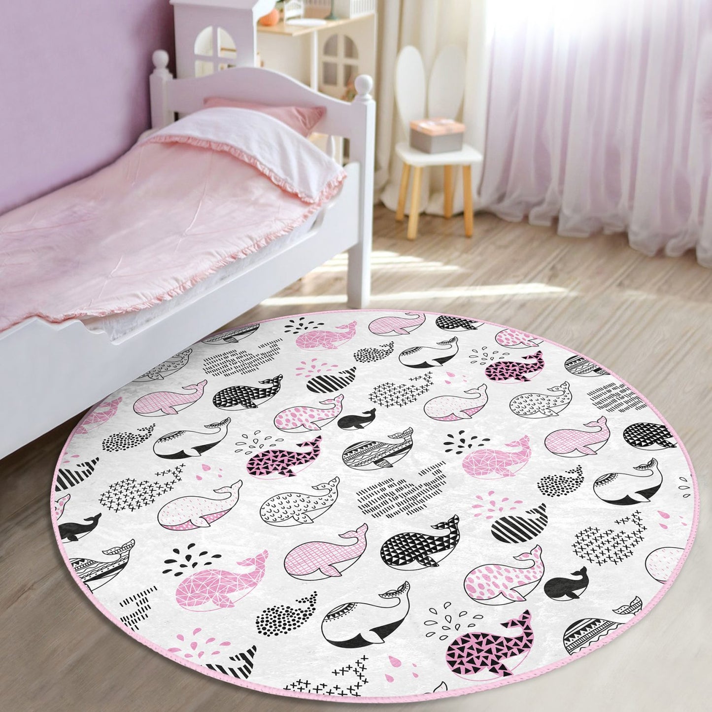 Pink Whale Pattern Baby Room Rug
