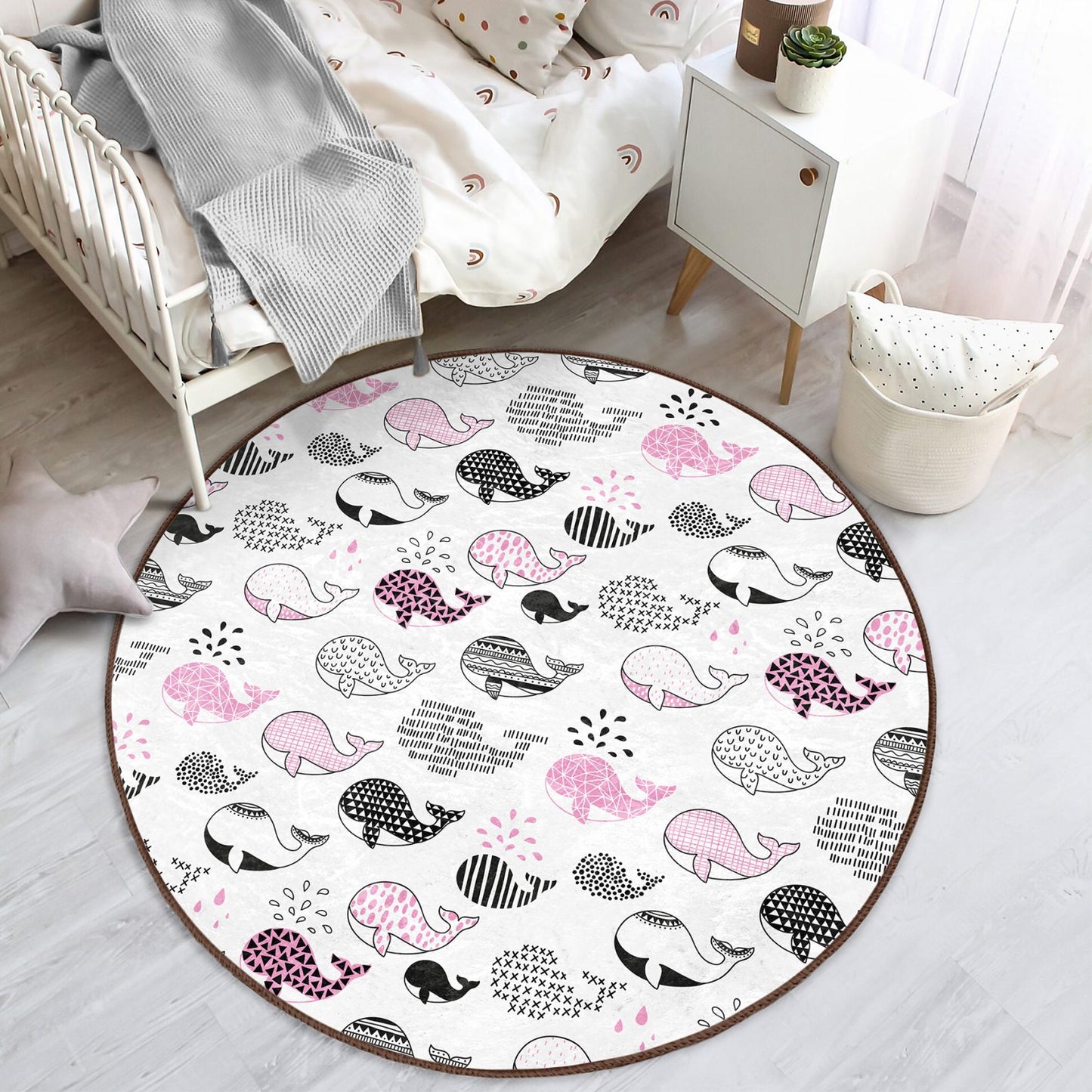 Adorable Whale-themed Nursery Rug in Pink