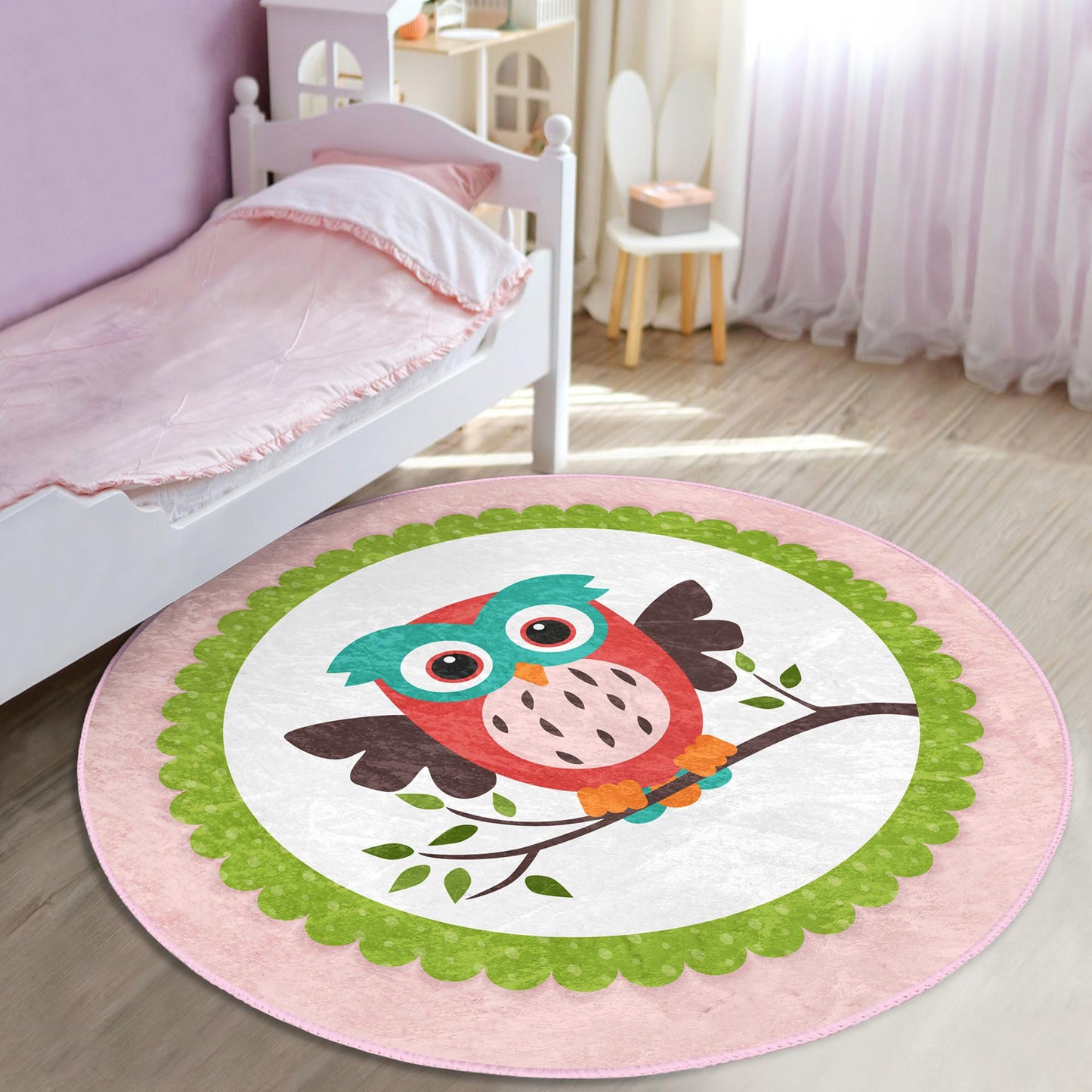 Soft and cozy rug adorned with cute baby owl designs for children's rooms.