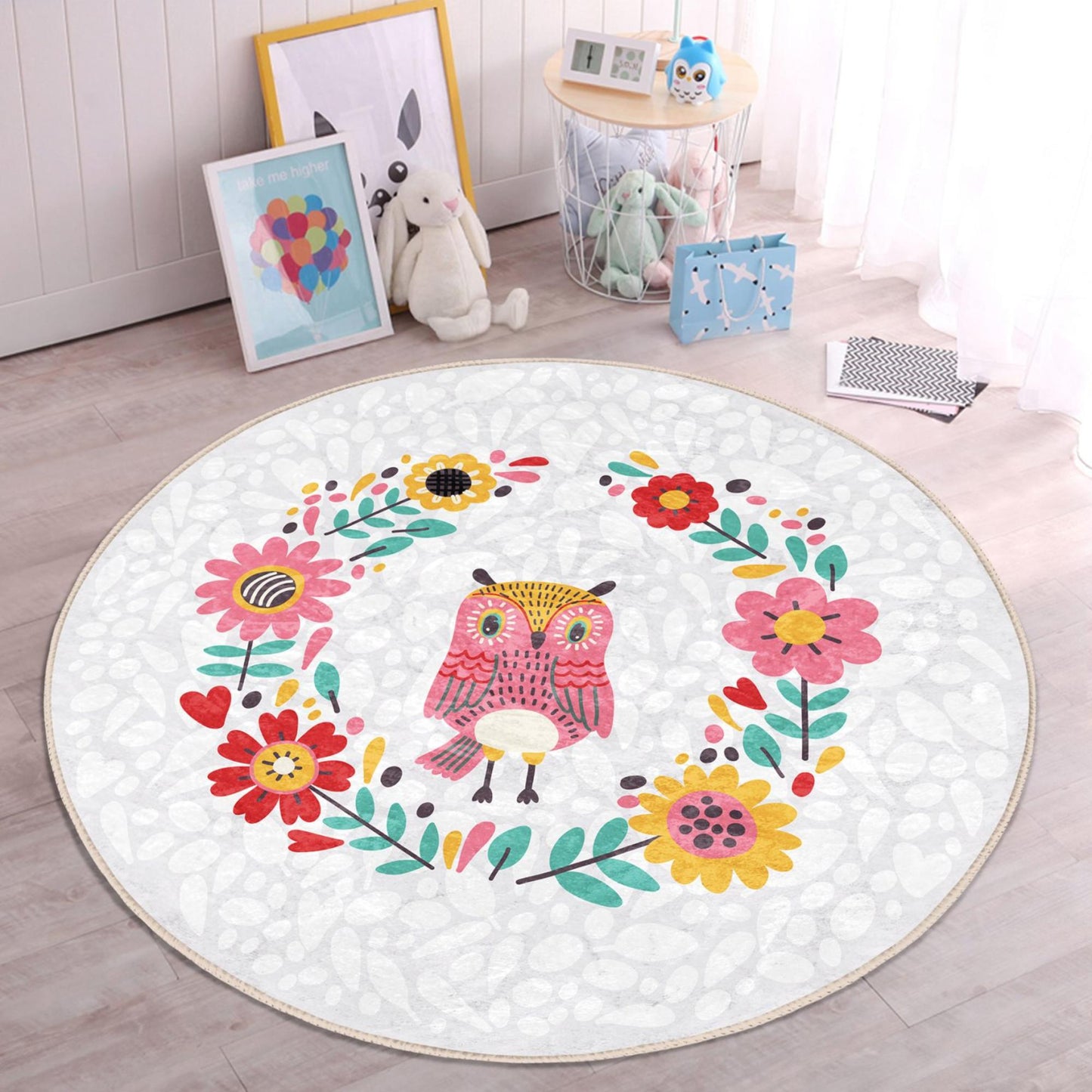 Soft and cozy rug adorned with floral patterns for children's rooms.