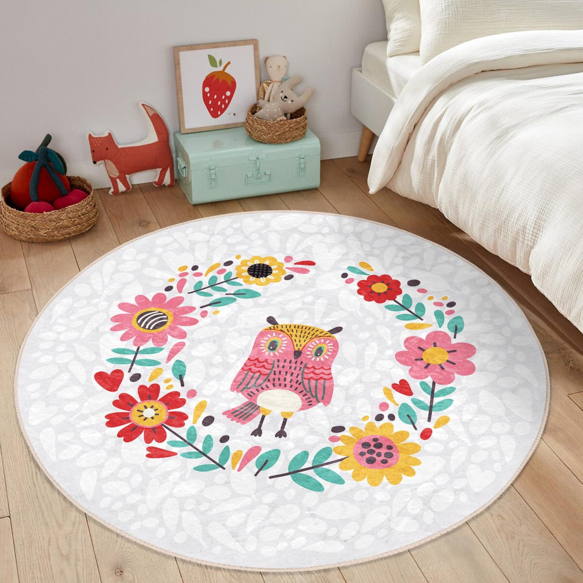 Sweet floral-themed rug perfect for adding charm to kids' spaces.