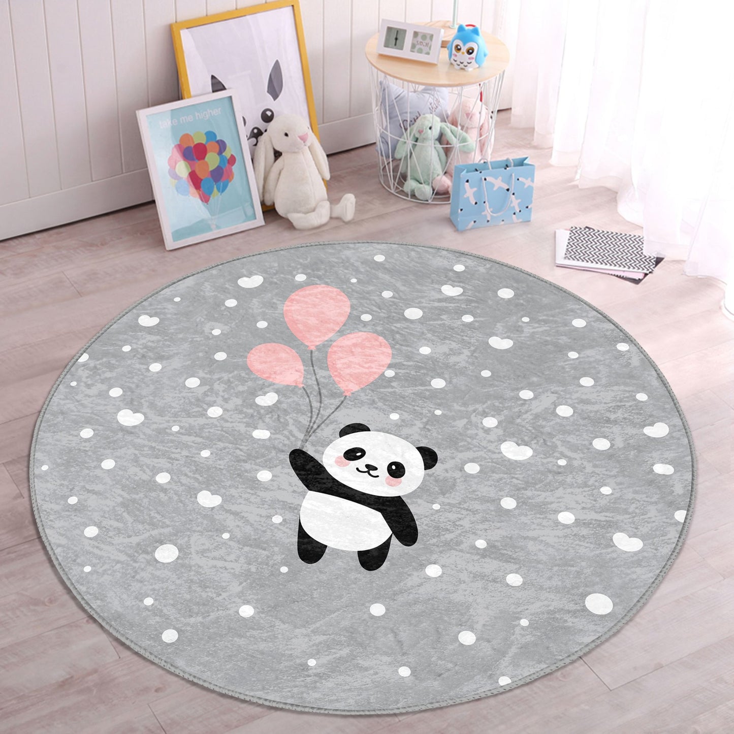 Colorful Kids Rug featuring Panda and Balloon