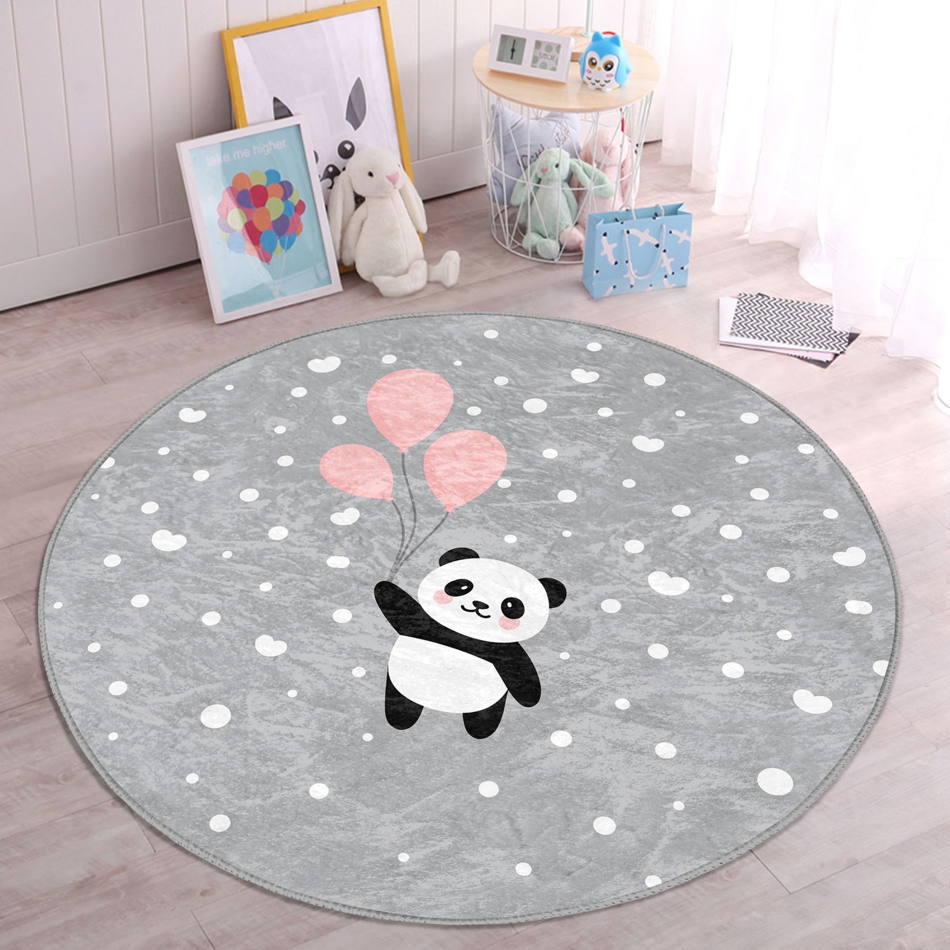 Colorful Kids Rug featuring Panda and Balloon