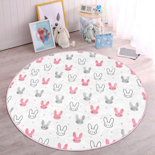 Kids room rug with a cute rabbit pattern for a charming touch.