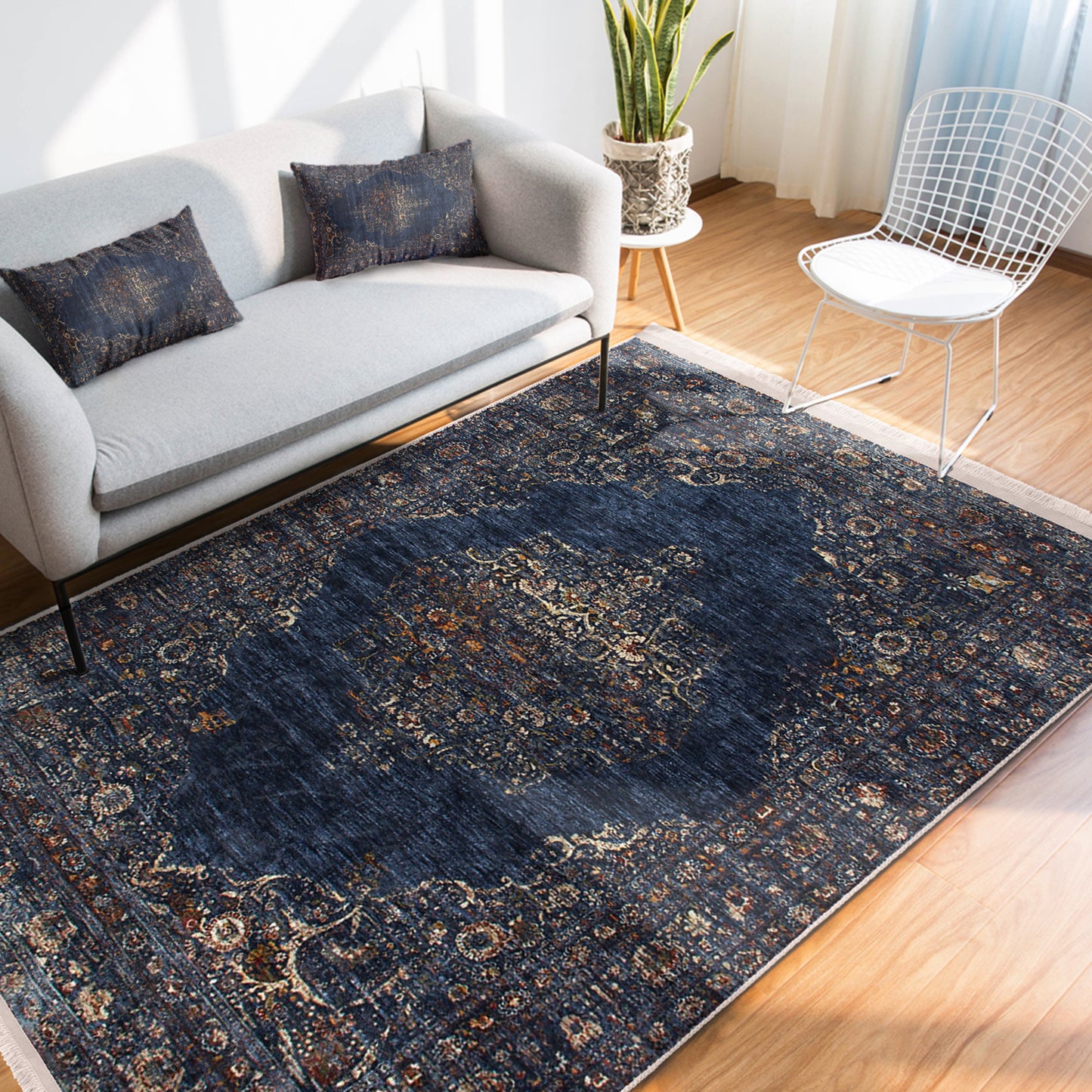 Elegant Traditional Washable Carpet - Living Room Setting