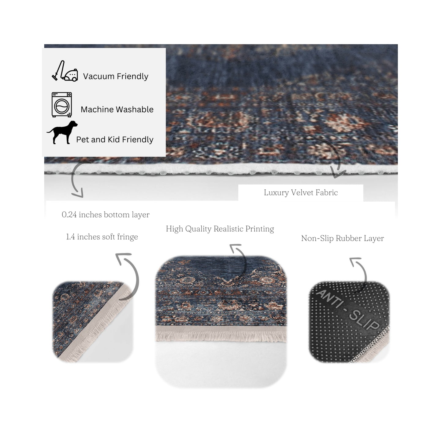 Premium Quality Washable Traditional Carpet by Homeezone