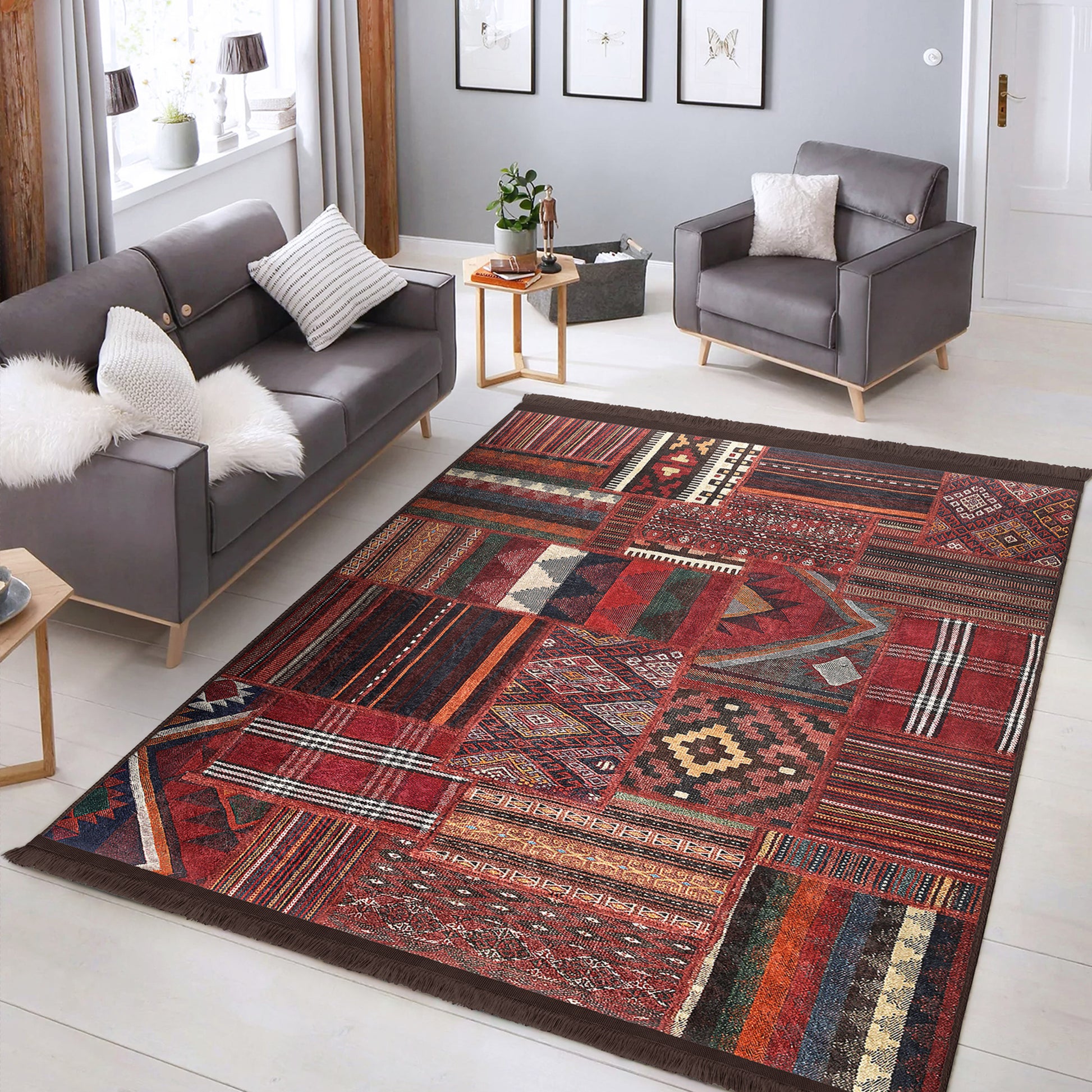 Cozy Living Room Carpet - Vibrant Red Hue