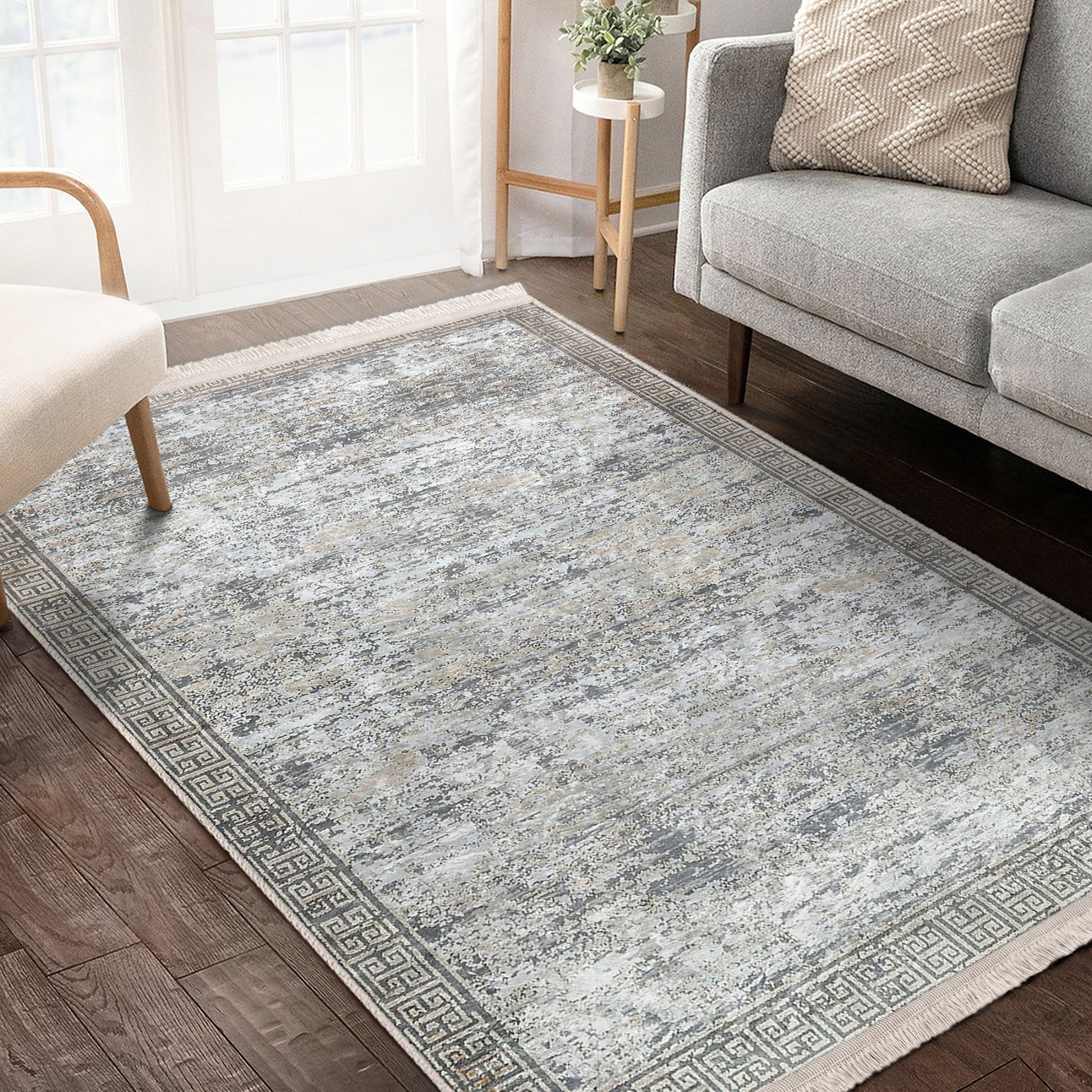 Grey Classic Home Living Room Washable Rug - Main View