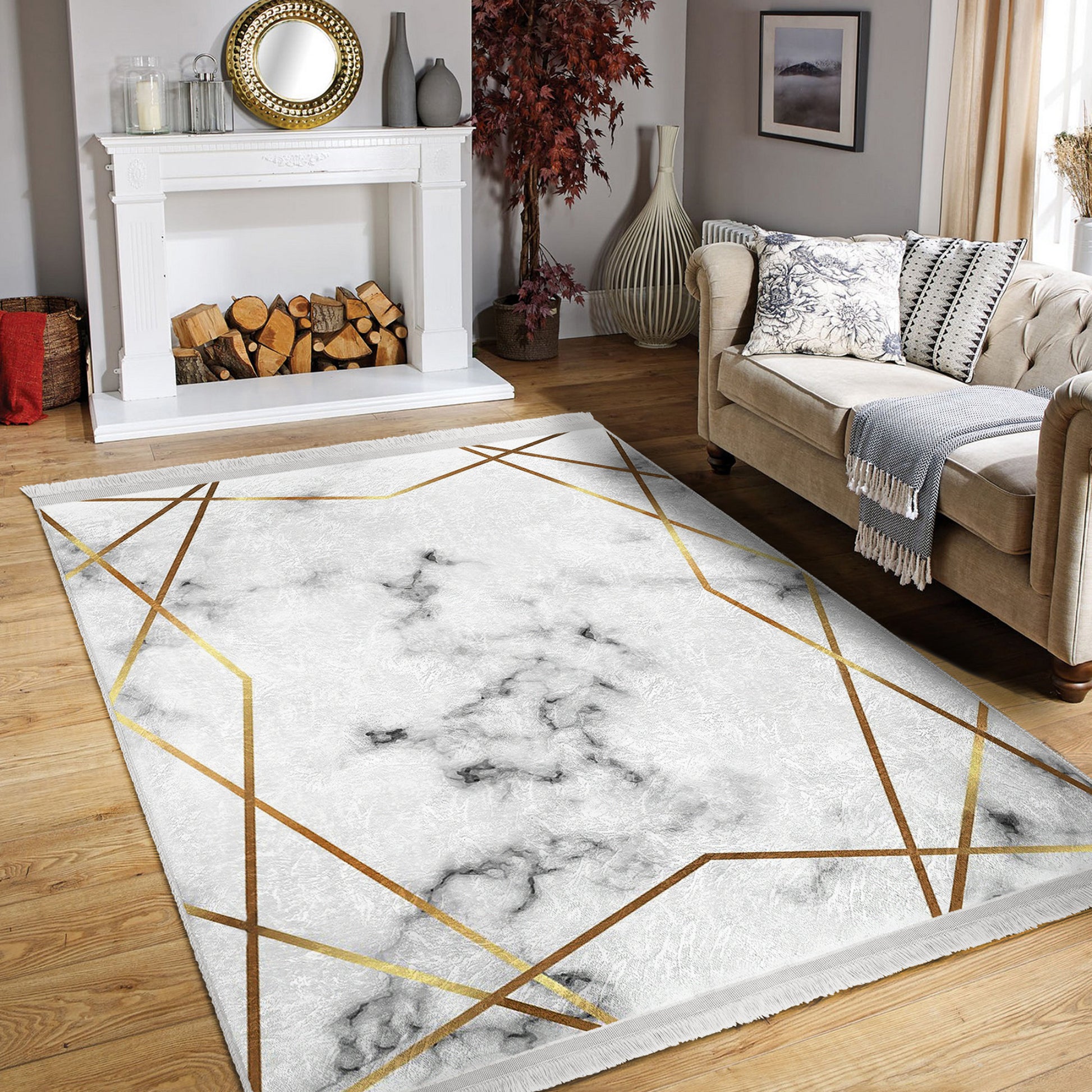 White Marble Pattern Luxury Design Washable Rug - Main View