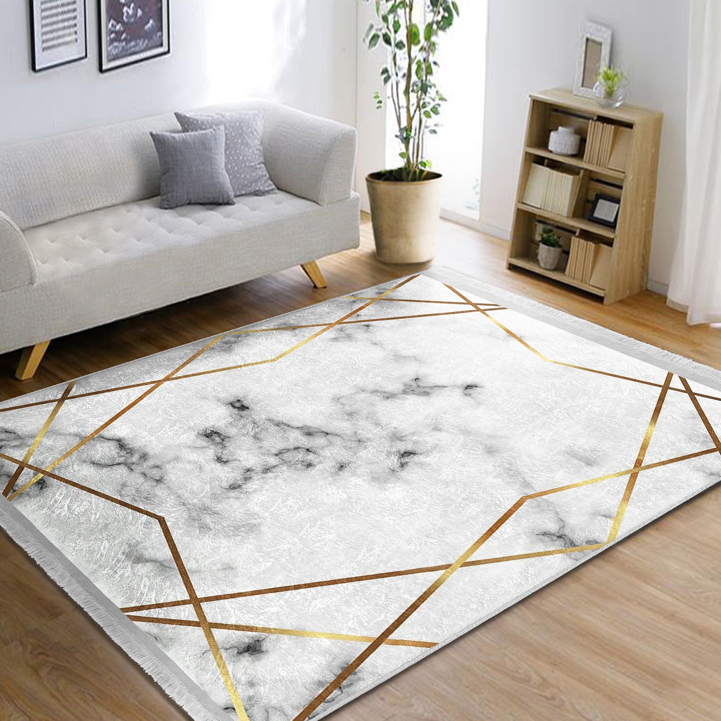 Chic White Marble Floor Rug - Homeezone