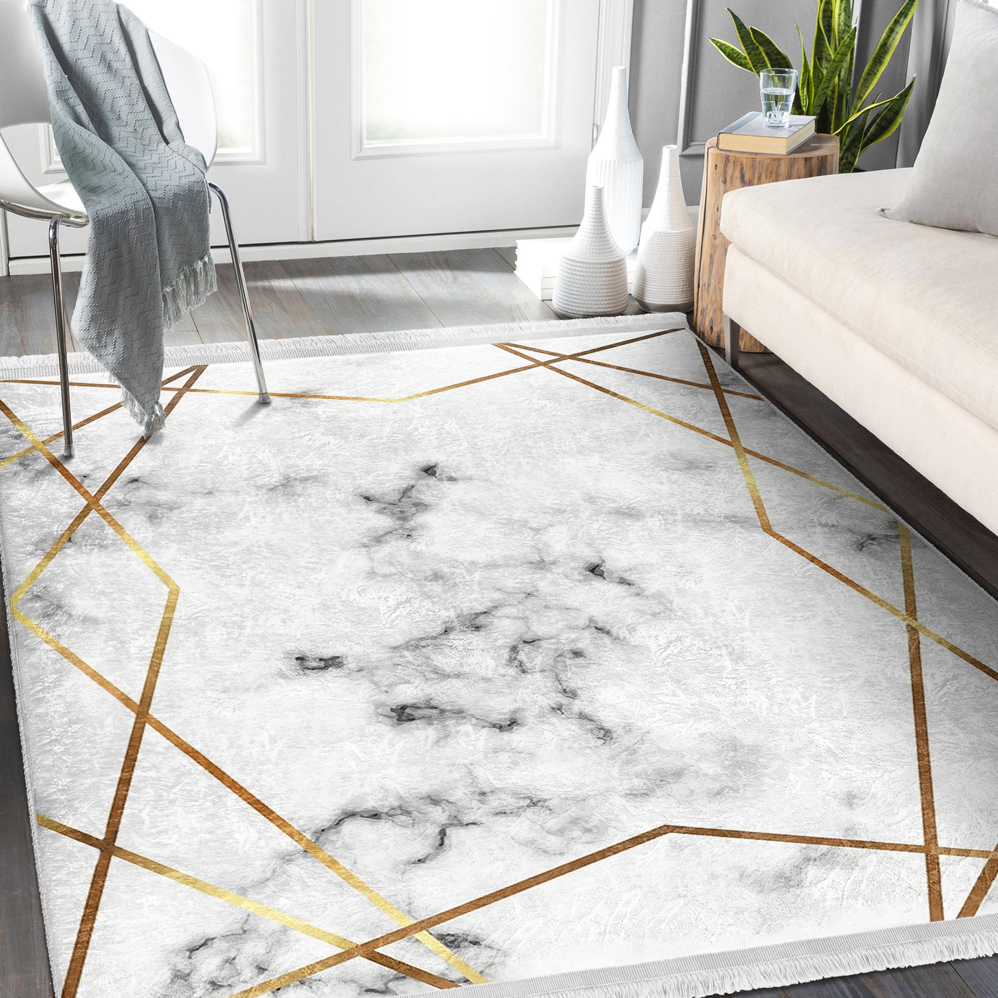 Premium Washable White Marble Carpet