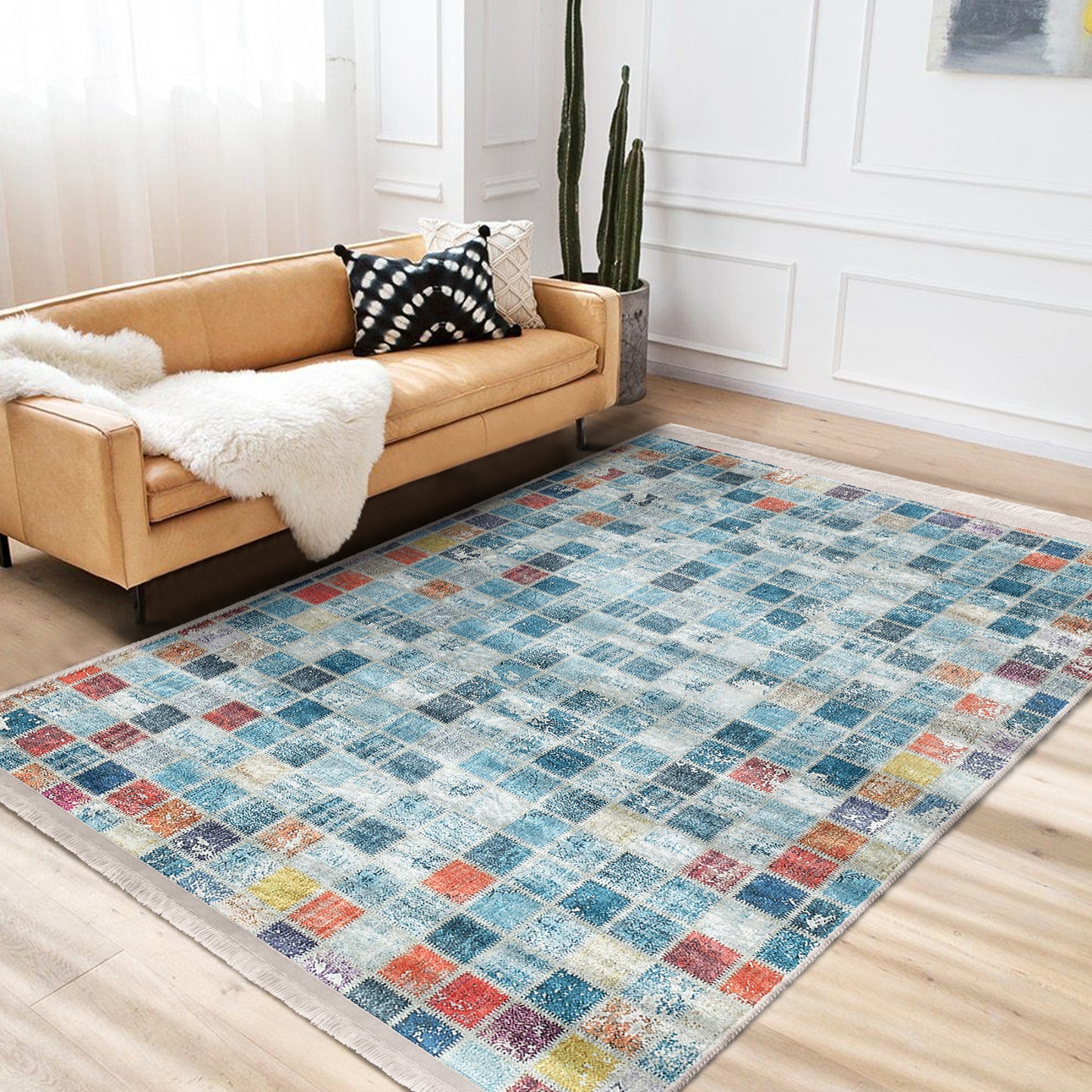 Rustic Checkered Pattern Rug for Farmhouse Decor