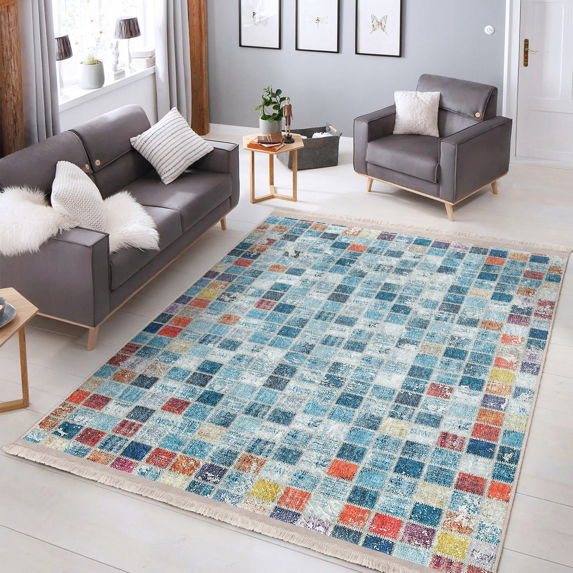 Close-up of Country Farmhouse Checkered Rug