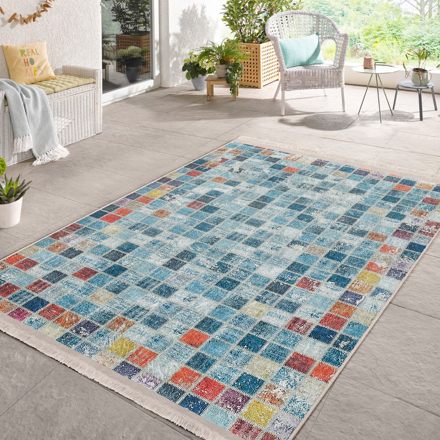 Country Farmhouse Checkered Rug - Front View
