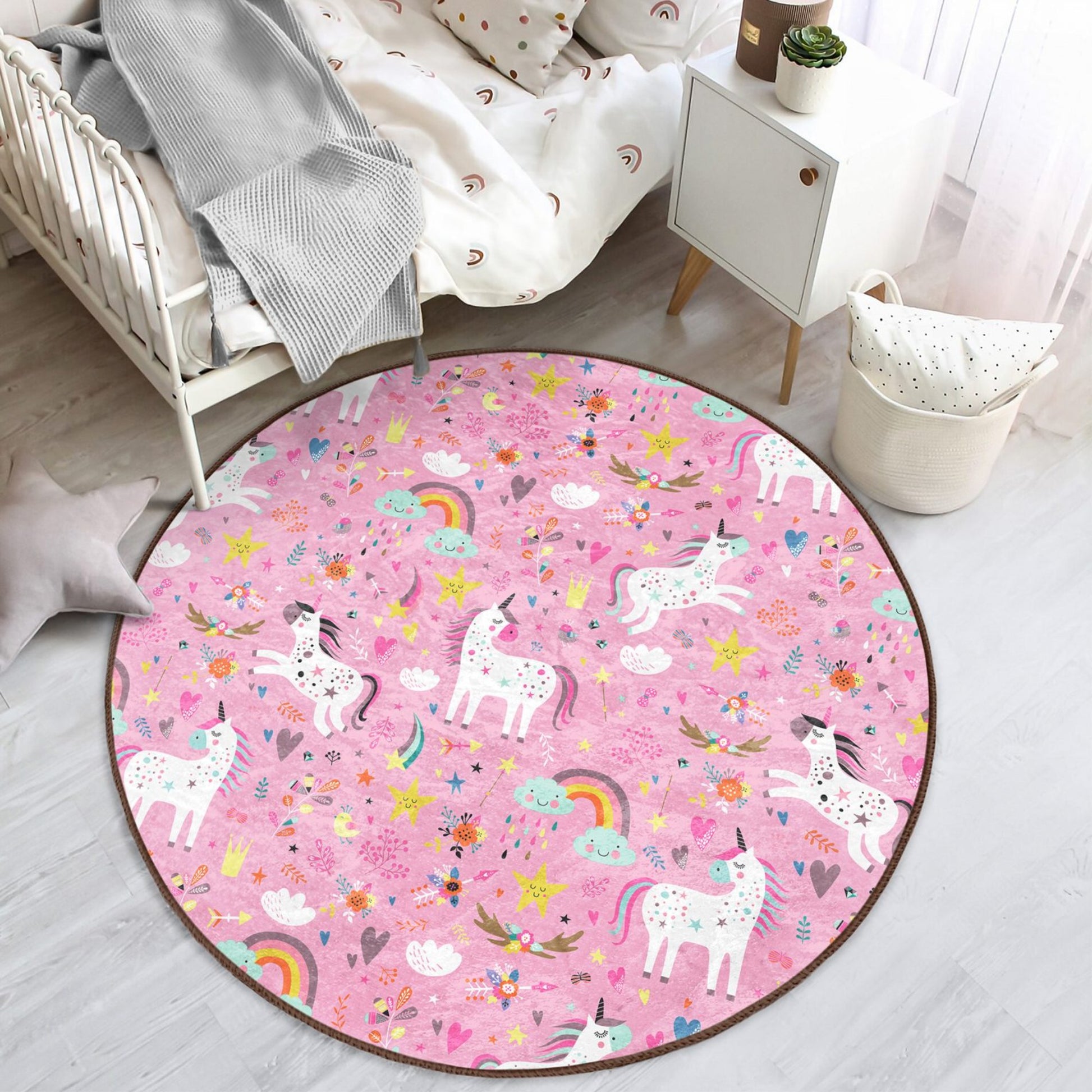 Round Unicorn Patterned Floor Rug - Enchanting Charm