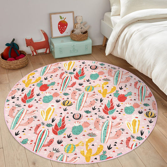 Cactus Pattern Home Decorative Washable Round Rug - Main View