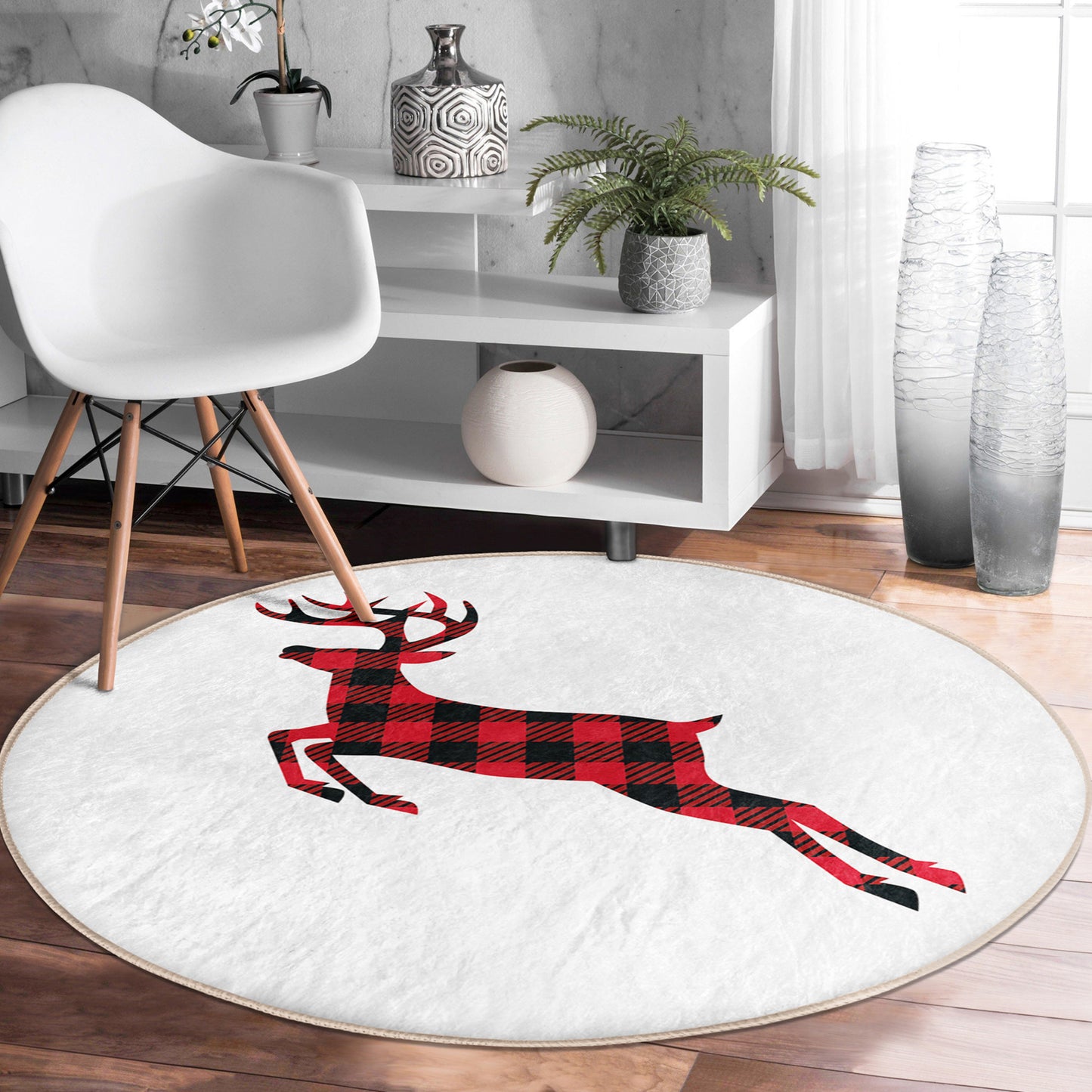 Artistic Red Deer Design Decorative Rug - Seasonal Elegance