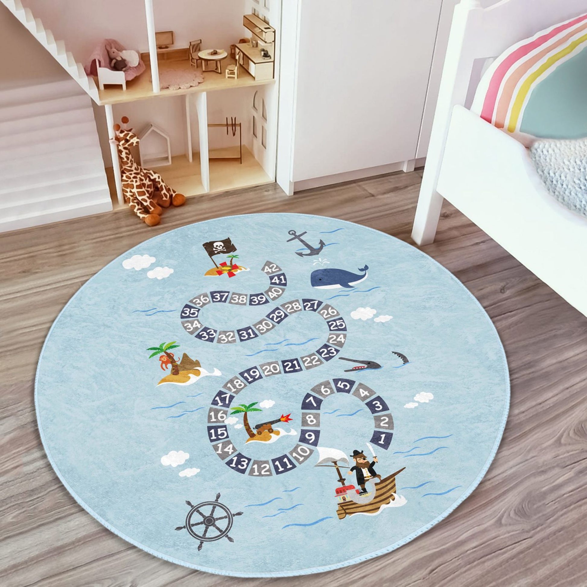 Educational Rug with Pirates Island Design