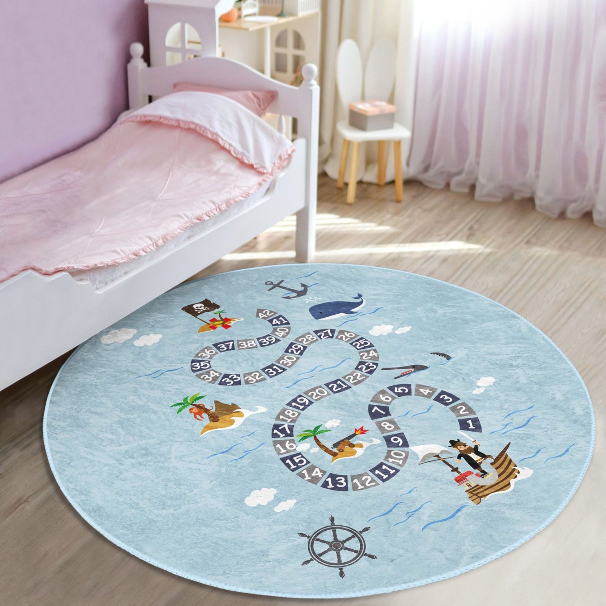 Rug with Blue Whale Design for Kids' Play Area