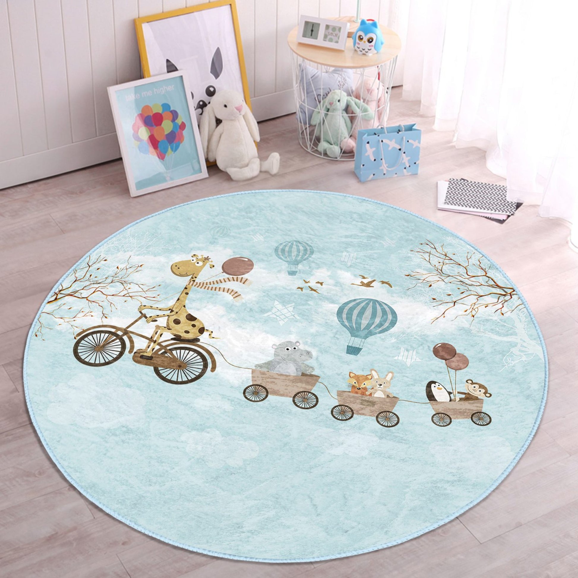 Round Animal Train Patterned Floor Rug - Charming Charm