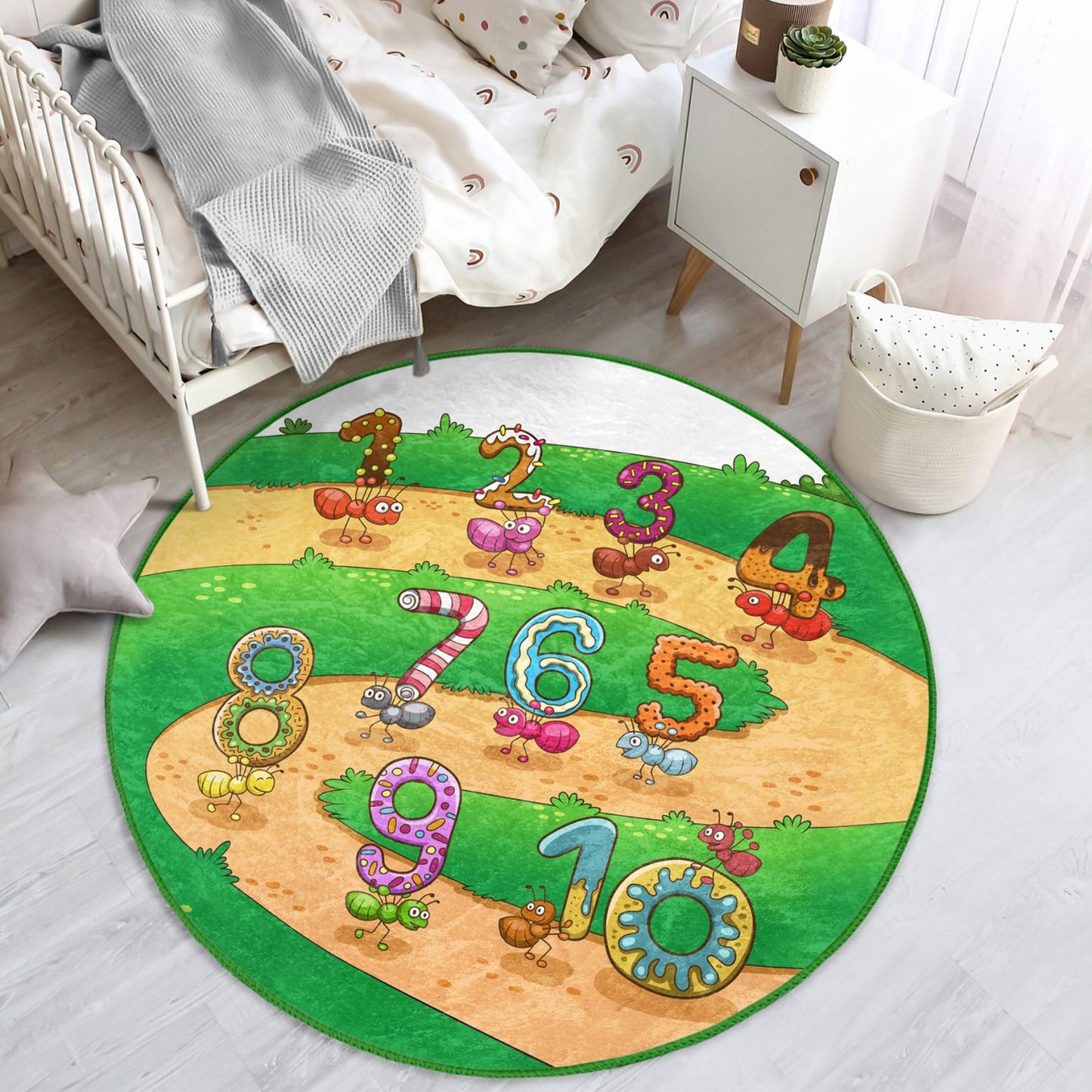 Washable Rug with Ant Numbers Print - Easy Maintenance
