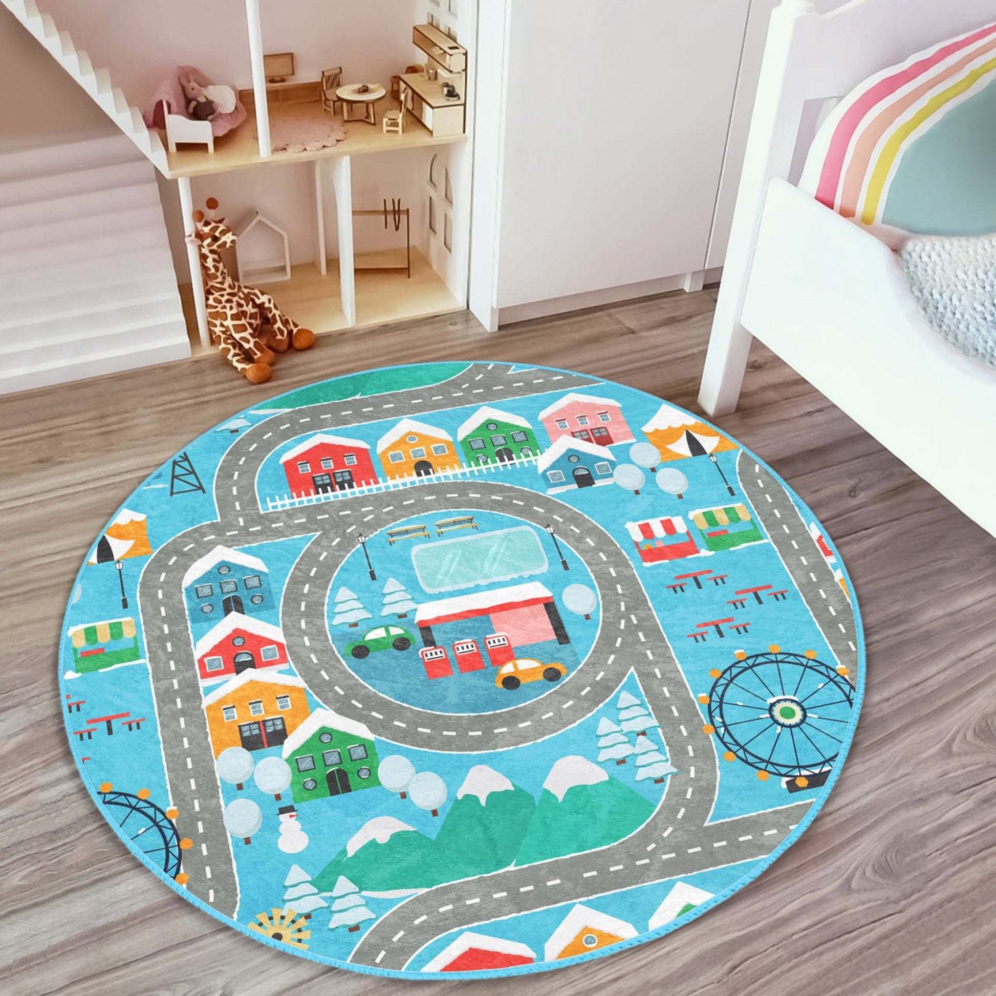 Washable Rug with City Road Print - Easy Maintenance
