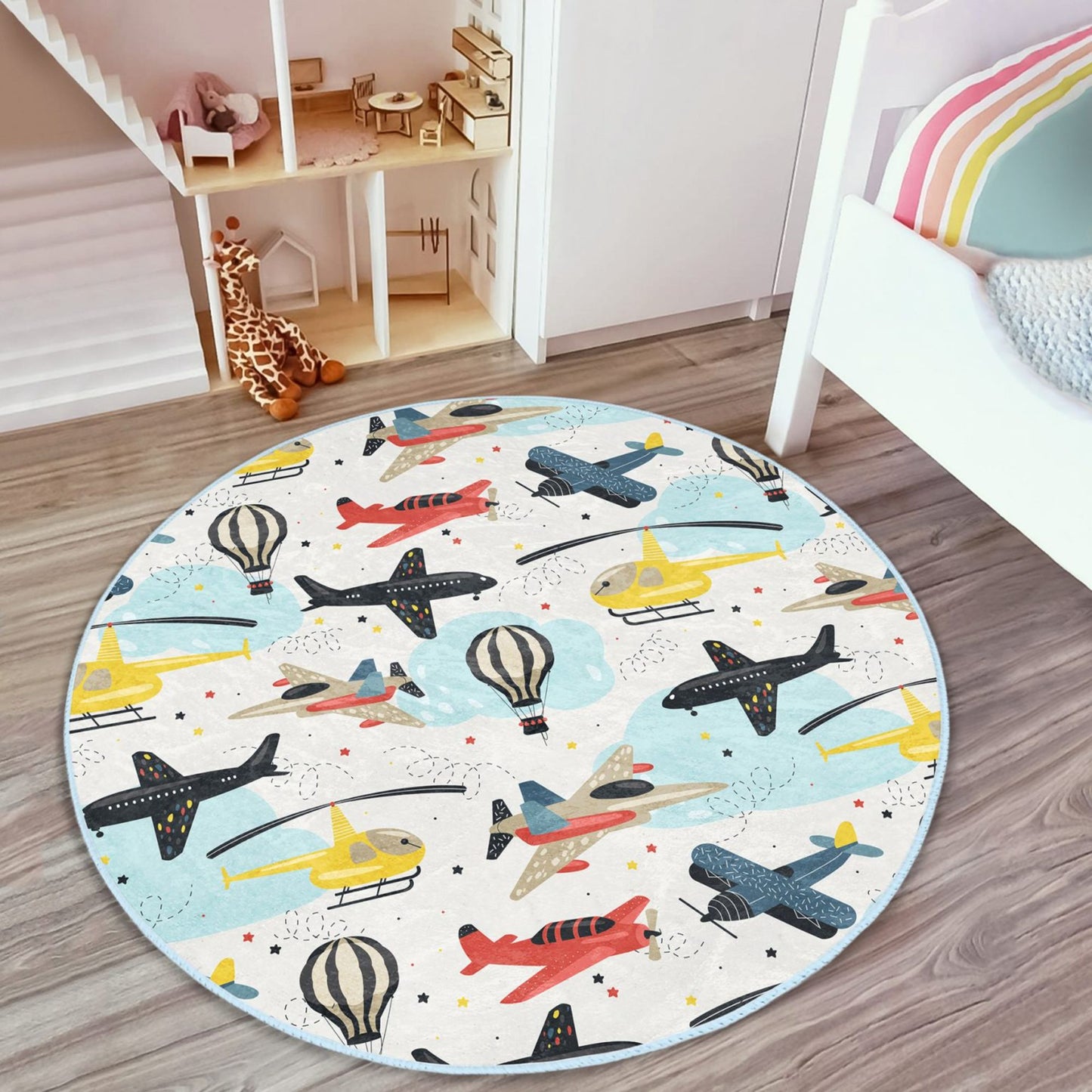 Rug with Aircraft Design for Kids' Play Area