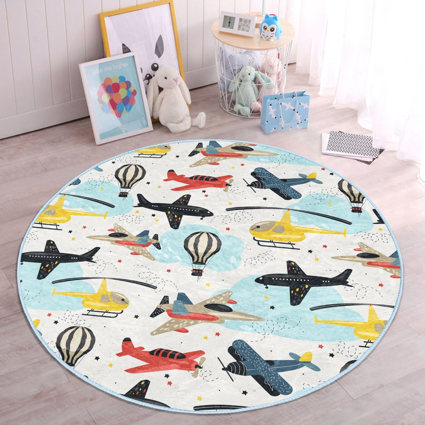 Planes Helicopters Printed Kids' Room Washable Rug