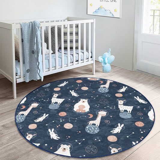 Cosmos Animals Space Pattern Kids Washable Round Rug - Main View