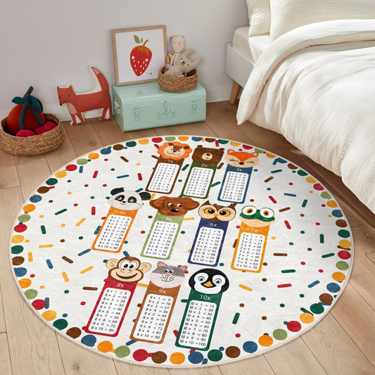 Multiplication Table Pattern Kids Room Decorative Washable Round Rug - Main View