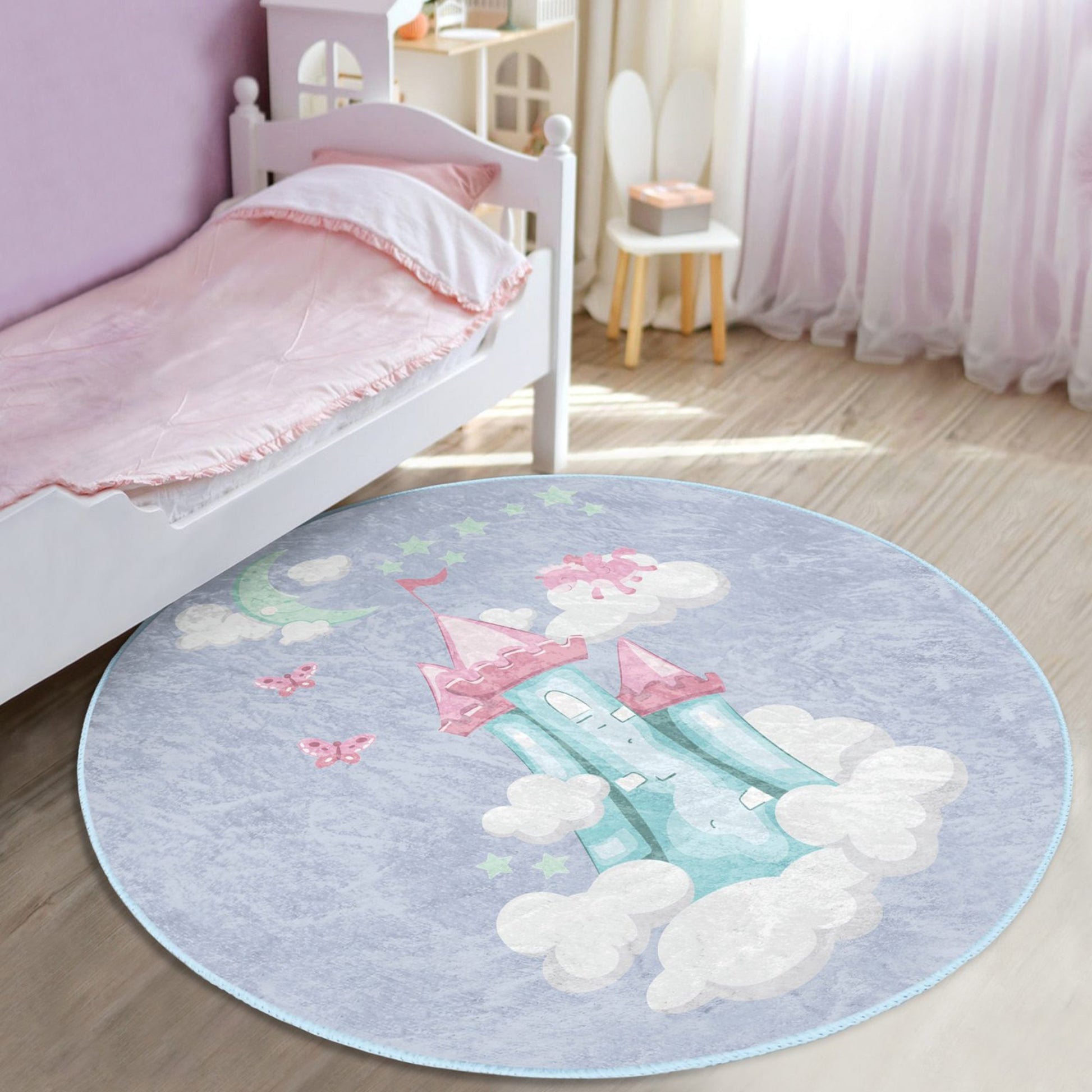 Round Castle Patterned Floor Rug - Charming Accent