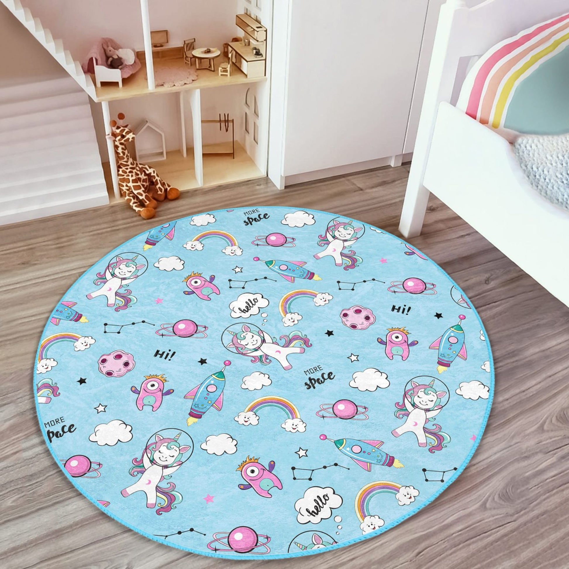 Galactic Unicorn and Astronaut Design Rug - Ideal for Play Areas