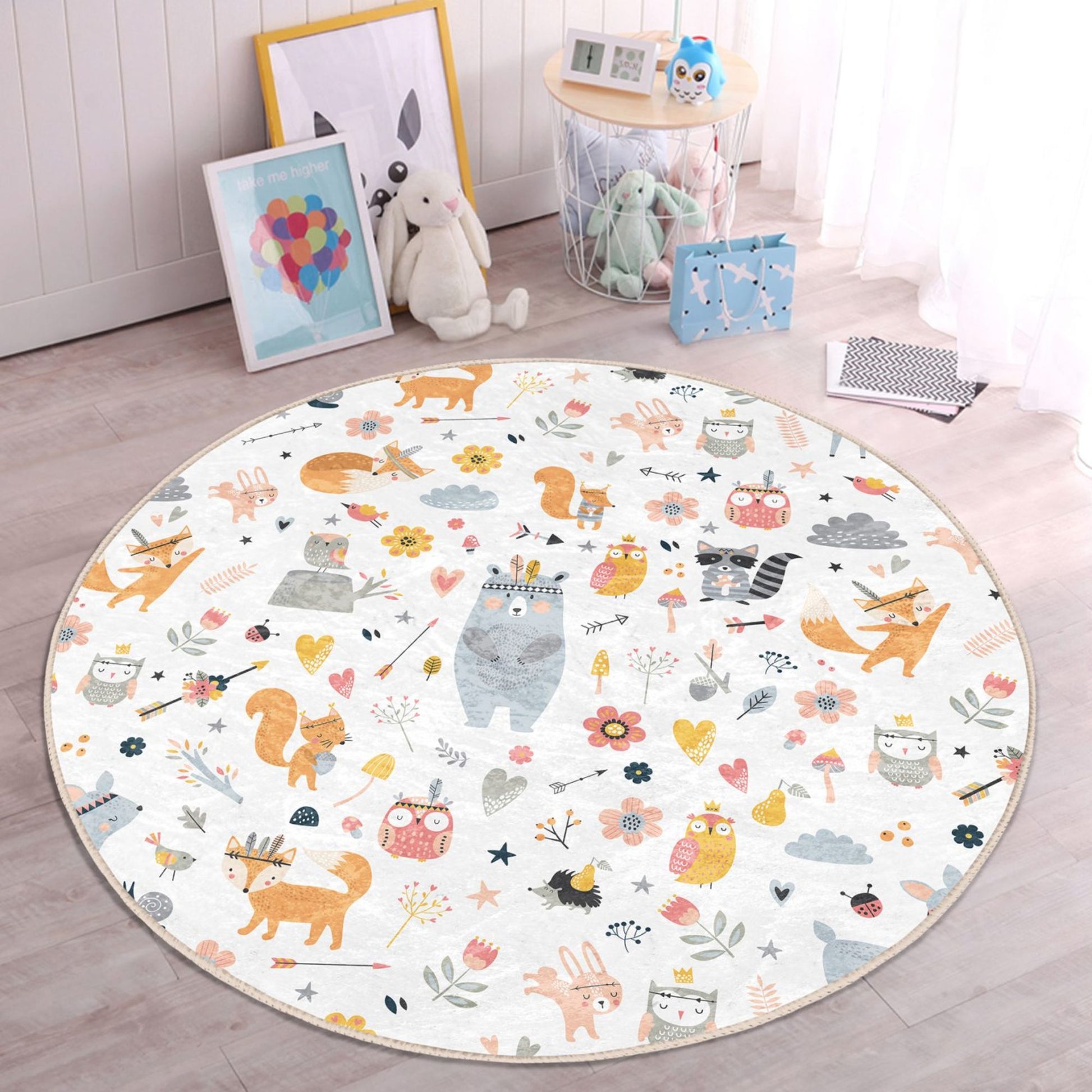 Forest Bear and Animals Pattern Kids Rug - Main View