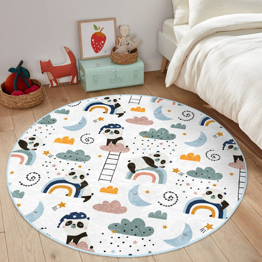 Cute Panda Pattern Kids Room Decorative Washable Round Rug - Main View